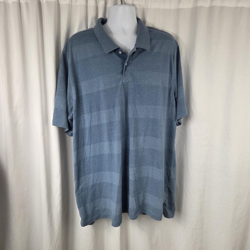Basic Editions Polo Shirt Mens 3XL Blue Striped Tagless Short Sleeve Casual
